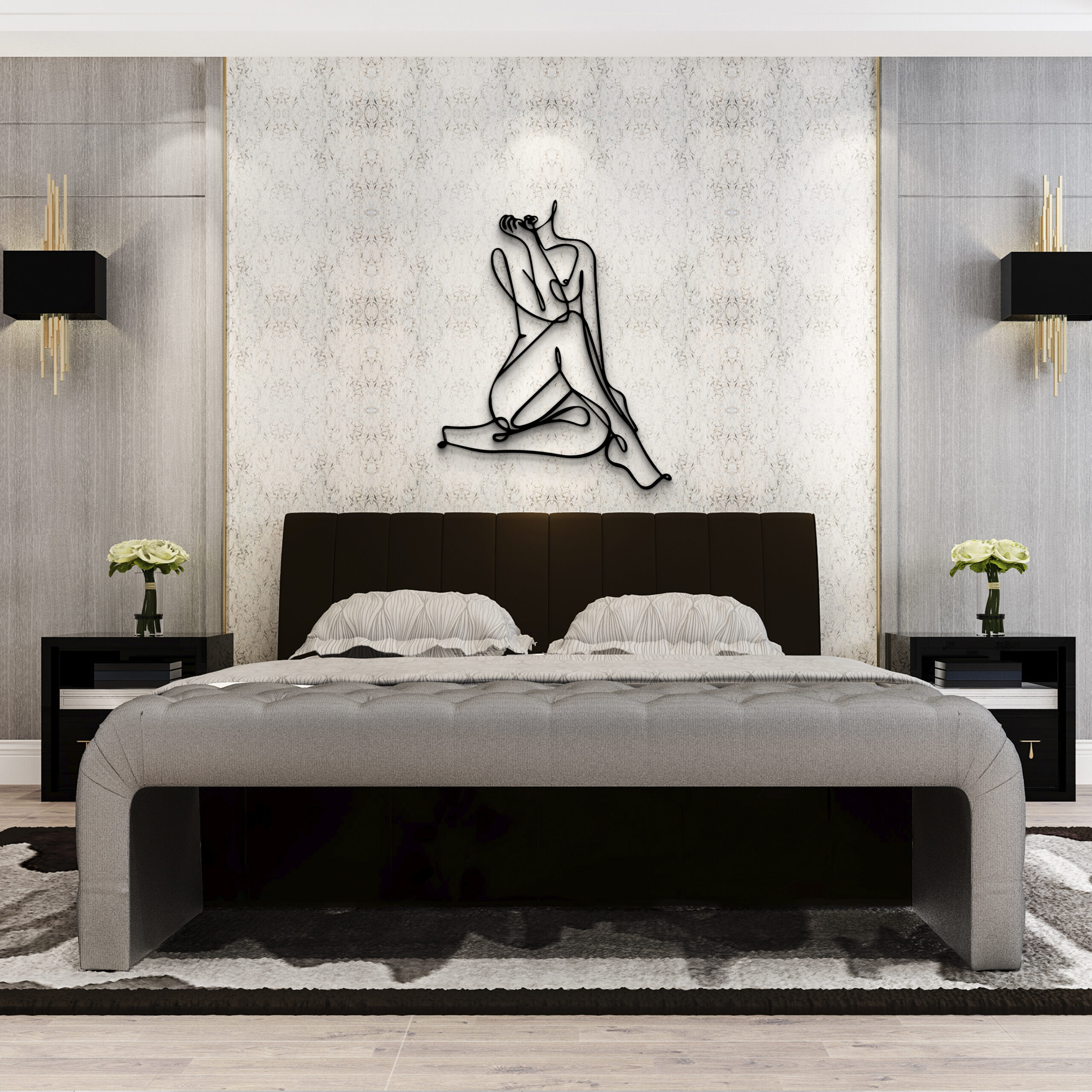 Picture frame mockup psd hanging in a modern living room